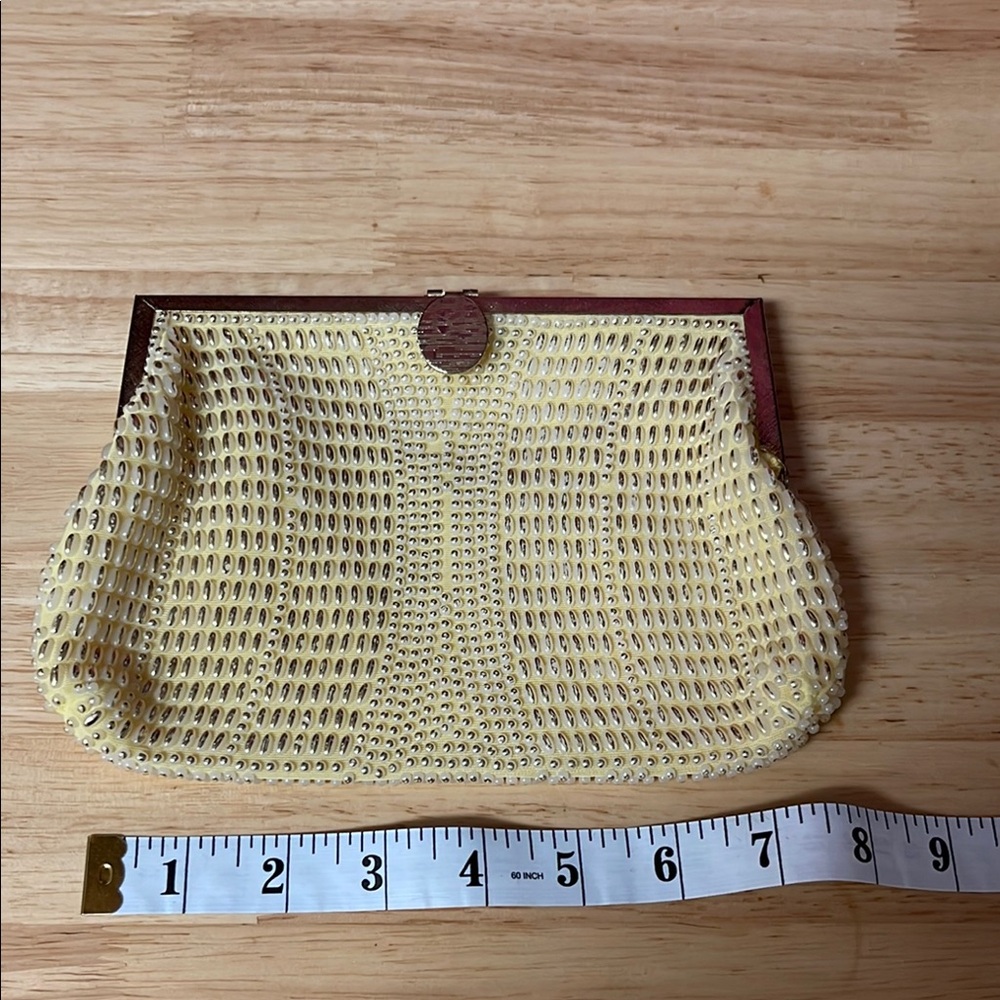 Vintage 1950s Elegant Cream and Gold Clutch with Textured Design
